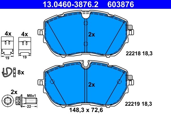 SET PLACUTE FRANA ATE 13.0460-3876.2 - Compatibil cu CITROEN, DS, OPEL, PEUGEOT, VAUXHALL