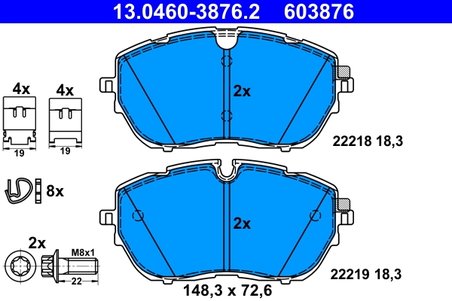 SET PLACUTE FRANA ATE 13.0460-3876.2 - Compatibil cu CITROEN, DS, OPEL, PEUGEOT, VAUXHALL