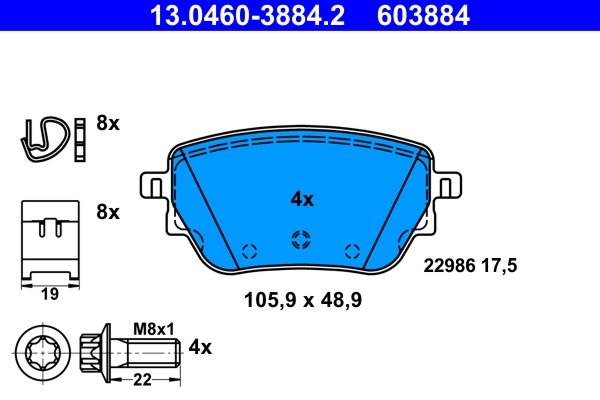 SET PLACUTE FRANA ATE 13.0460-3884.2 - Compatibil cu MERCEDES-BENZ