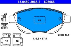 SET PLACUTE FRANA ATE 13.0460-3966.2 - Compatibil cu CITROEN, PEUGEOT