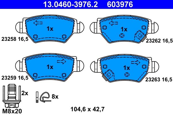 SET PLACUTE FRANA ATE 13.0460-3976.2 - Compatibil cu CHEVROLET, OPEL, VAUXHALL