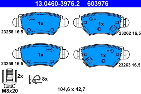 SET PLACUTE FRANA ATE 13.0460-3976.2 - Compatibil cu CHEVROLET, OPEL, VAUXHALL