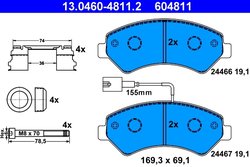 SET PLACUTE FRANA ATE 13.0460-4811.2 - Compatibil cu CITROEN, FIAT, OPEL, PEUGEOT, VAUXHALL