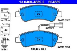 SET PLACUTE FRANA ATE 13.0460-4889.2 - Compatibil cu CITROEN, FIAT, OPEL, PEUGEOT, VAUXHALL