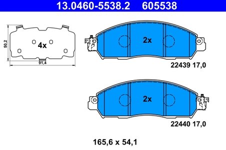 SET PLACUTE FRANA ATE 13.0460-5538.2 - Compatibil cu NISSAN, RENAULT