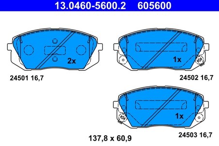 SET PLACUTE FRANA ATE 13.0460-5600.2 - Compatibil cu HYUNDAI, KIA