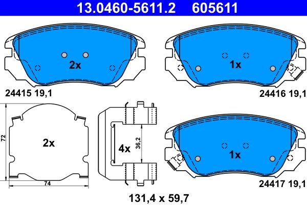 SET PLACUTE FRANA ATE 13.0460-5611.2 - Compatibil cu CHEVROLET, OPEL, SAAB, VAUXHALL