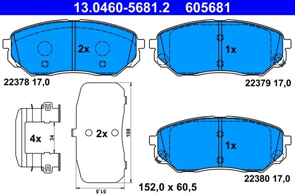 SET PLACUTE FRANA ATE 13.0460-5681.2 - Compatibil cu HYUNDAI, KIA