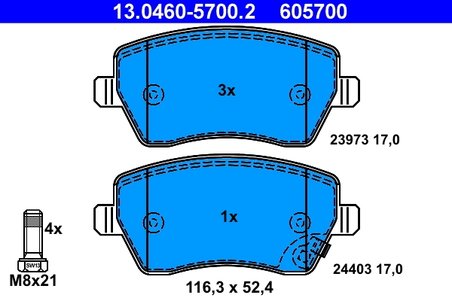 SET PLACUTE FRANA ATE 13.0460-5700.2 - Compatibil cu OPEL, SUZUKI, VAUXHALL