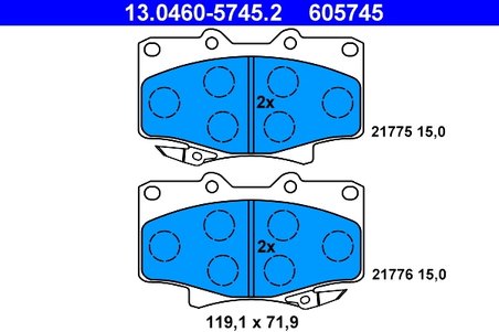 SET PLACUTE FRANA ATE 13.0460-5745.2 - Compatibil cu LEXUS, TOYOTA