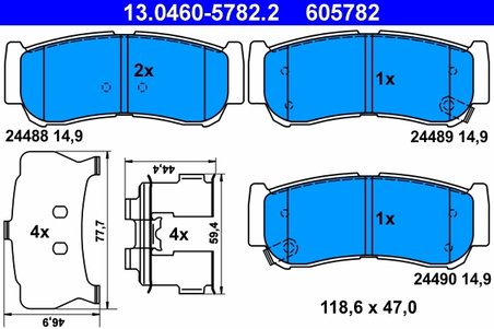 SET PLACUTE FRANA ATE 13.0460-5782.2 - Compatibil cu HYUNDAI