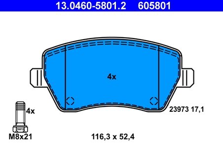 SET PLACUTE FRANA ATE 13.0460-5801.2 - Compatibil cu NISSAN, RENAULT