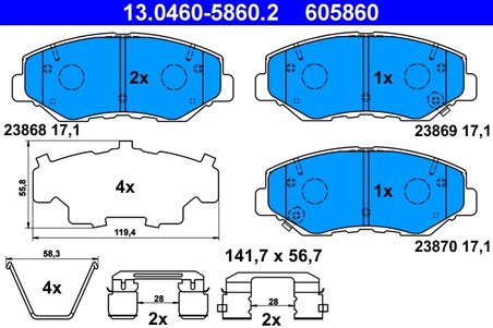 Set placute frana ATE 13.0460-5860.2