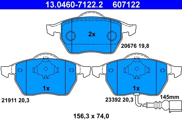 SET PLACUTE FRANA ATE 13.0460-7122.2 - Compatibil cu AUDI, SEAT, SKODA, VW