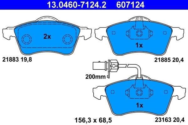 SET PLACUTE FRANA ATE 13.0460-7124.2 - Compatibil cu VW