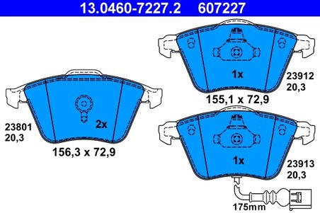 SET PLACUTE FRANA ATE 13.0460-7227.2 - Compatibil cu AUDI, SEAT, VW