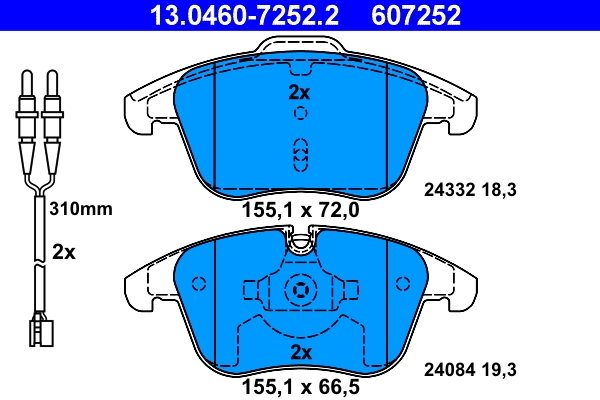 SET PLACUTE FRANA ATE 13.0460-7252.2 - Compatibil cu CITROEN, PEUGEOT