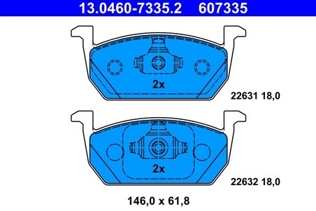 SET PLACUTE FRANA ATE 13.0460-7335.2 - Compatibil cu AUDI, SEAT, SKODA, VW