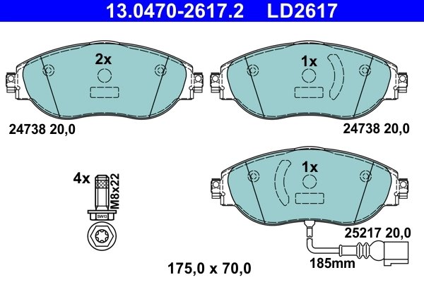 SET PLACUTE FRANA ATE 13.0470-2617.2 - Compatibil cu AUDI, CUPRA, SEAT, SKODA, VW