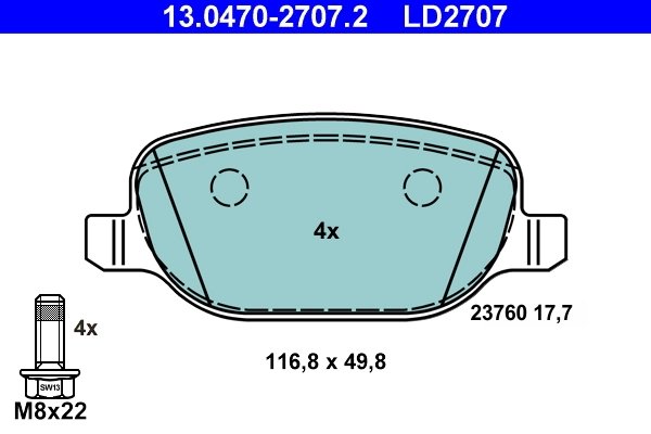 Set placute frana ATE 13.0470-2707.2