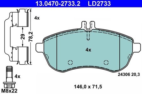 SET PLACUTE FRANA ATE 13.0470-2733.2 - Compatibil cu MERCEDES-BENZ