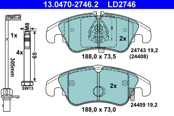 SET PLACUTE FRANA ATE 13.0470-2746.2 - Compatibil cu AUDI