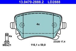 SET PLACUTE FRANA ATE 13.0470-2888.2 - Compatibil cu AUDI