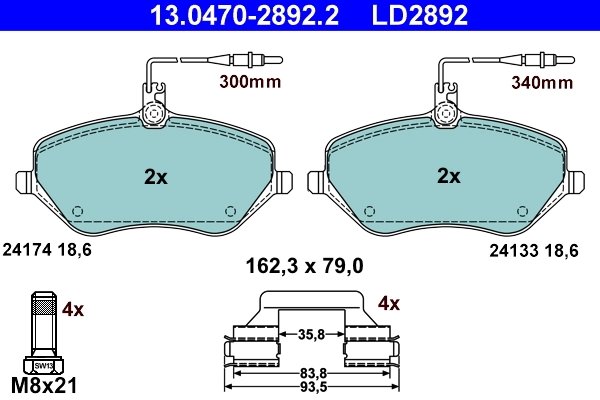SET PLACUTE FRANA ATE 13.0470-2892.2 - Compatibil cu CITROEN, PEUGEOT