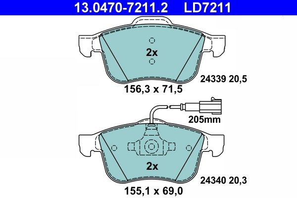 Set placute frana ATE 13.0470-7211.2