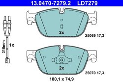 SET PLACUTE FRANA ATE 13.0470-7279.2 - Compatibil cu CITROEN, DS, PEUGEOT