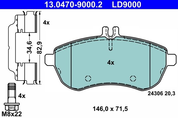 SET PLACUTE FRANA ATE 13.0470-9000.2 - Compatibil cu MERCEDES-BENZ