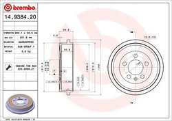 TAMBUR FRANA BREMBO 14.9384.20 - Compatibil cu AUDI, SEAT, SKODA, SKODA (SVW), VW
