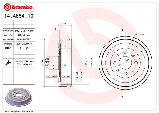 Tambur frana Brembo 14.A854.10