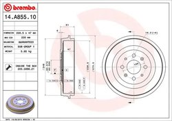 TAMBUR FRANA BREMBO 14.A855.10 - Compatibil cu FIAT, OPEL, VAUXHALL