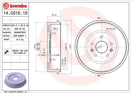 TAMBUR FRANA BREMBO 14.C010.10 - Compatibil cu LAND ROVER