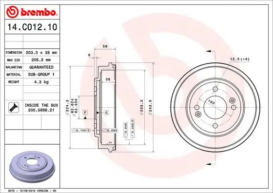 TAMBUR FRANA BREMBO 14.C012.10 - Compatibil cu HYUNDAI