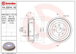 TAMBUR FRANA BREMBO 14.C014.10 - Compatibil cu CHRYSLER, CITROEN, FIAT, LANCIA, PEUGEOT