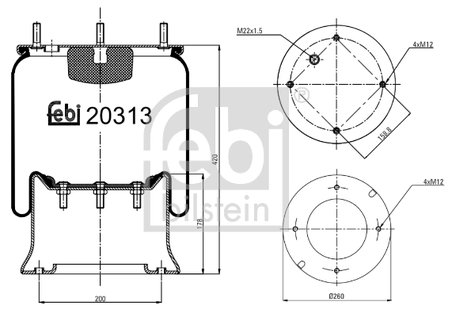 BURDUF SUSPENSIE PNEUMATICA FEBI BILSTEIN 20313 - Compatibil cu DAF