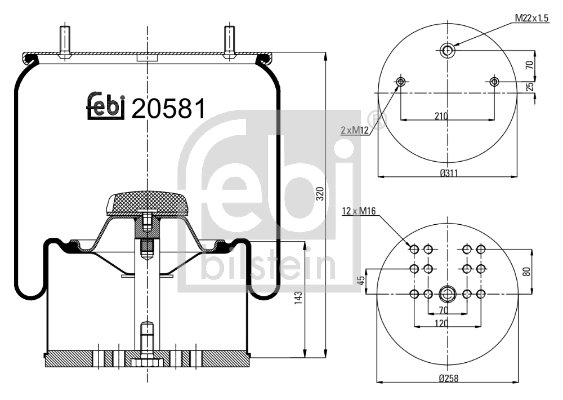 BURDUF SUSPENSIE PNEUMATICA FEBI BILSTEIN 20581 - Piesa auto compatibila cu mai multe marci