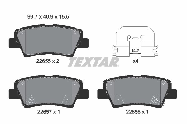 SET PLACUTE FRANA TEXTAR 2265501 - Compatibil cu HYUNDAI, HYUNDAI (BEIJING), KIA, KIA (DYK)