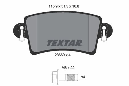 SET PLACUTE FRANA TEXTAR 2366901 - Compatibil cu NISSAN, OPEL, RENAULT, VAUXHALL