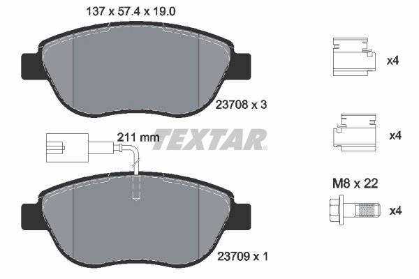 SET PLACUTE FRANA TEXTAR 2370802 - Compatibil cu ABARTH, FIAT, LANCIA, OPEL, VAUXHALL, ZOTYE