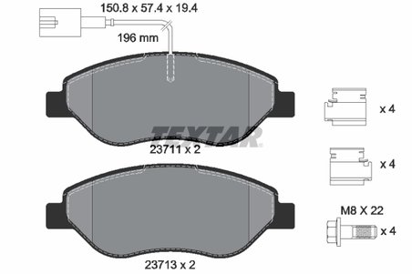 SET PLACUTE FRANA TEXTAR 2371104 - Compatibil cu ALFA ROMEO, CHRYSLER, FIAT, LANCIA