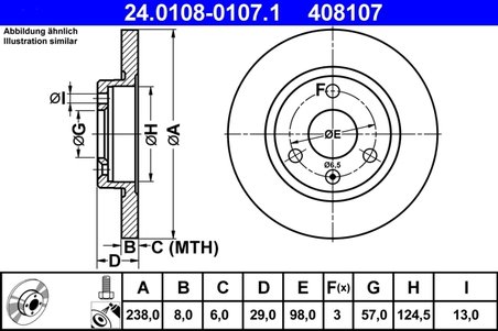 DISC FRANA ATE 24.0108-0107.1 - Compatibil cu CITROEN, PEUGEOT
