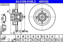 DISC FRANA ATE 24.0109-0100.2 - Compatibil cu CITROEN, DS, OPEL, PEUGEOT, VAUXHALL
