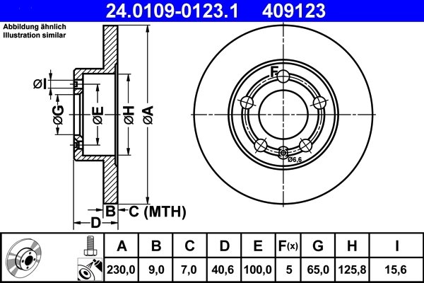 DISC FRANA ATE 24.0109-0123.1 - Compatibil cu AUDI, SEAT, SKODA, VW