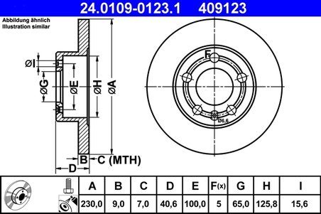 DISC FRANA ATE 24.0109-0123.1 - Compatibil cu AUDI, SEAT, SKODA, VW