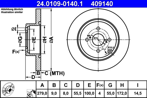 DISC FRANA ATE 24.0109-0140.1 - Compatibil cu TOYOTA
