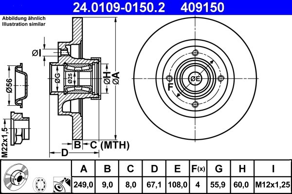 DISC FRANA ATE 24.0109-0150.2 - Compatibil cu CITROEN, PEUGEOT