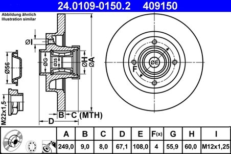 DISC FRANA ATE 24.0109-0150.2 - Compatibil cu CITROEN, PEUGEOT